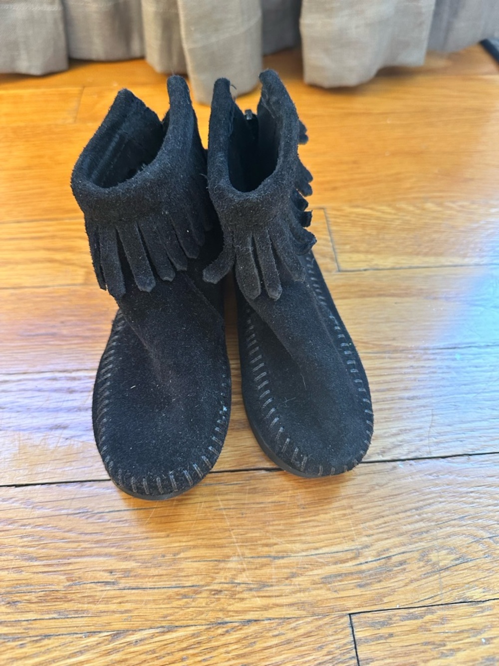 Minnetonka Black Suede Fringe Ankle Boots